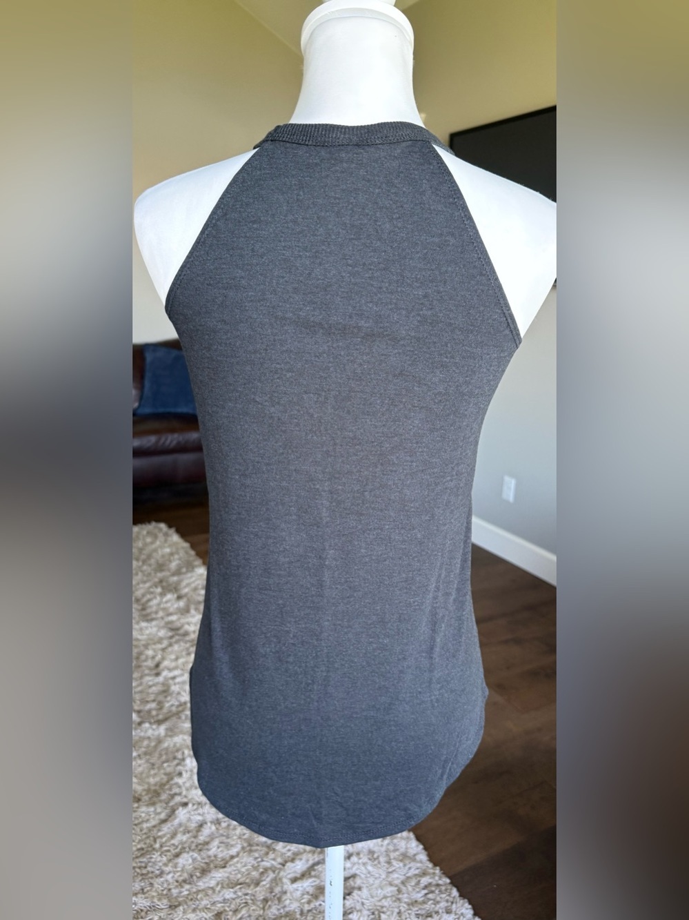Old Lady Gains District Charcoal Tank Top with Gold Kettlebell Graphic Size XS - Picture 3 of 7